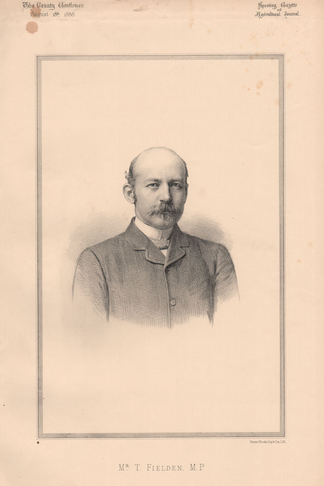 Mr. T. Fielden M.P. 1888 old antique vintage print picture